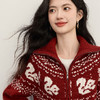 【11/19新品】熙世界拉链翻领费尔岛针织外套女25年秋冬新款南极绒红色毛衣开衫 商品缩略图4
