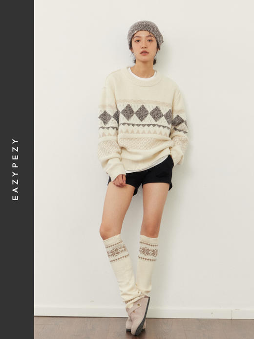 雪山提花正反两穿羊绒套头衫 商品图2