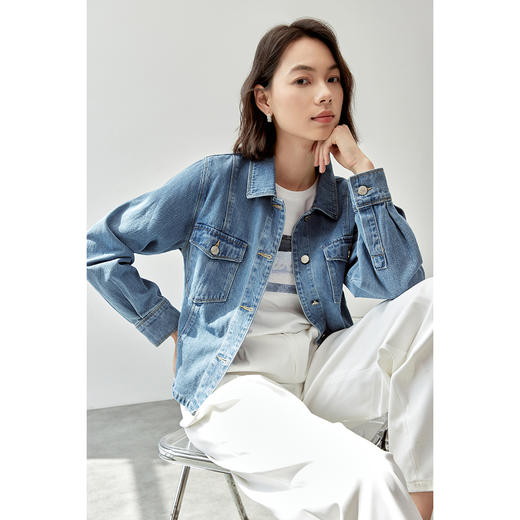 【内购】率性百搭经典衬衫领金属单排扣10支纯棉宽松直筒牛仔外套-W53WD3627X 商品图1