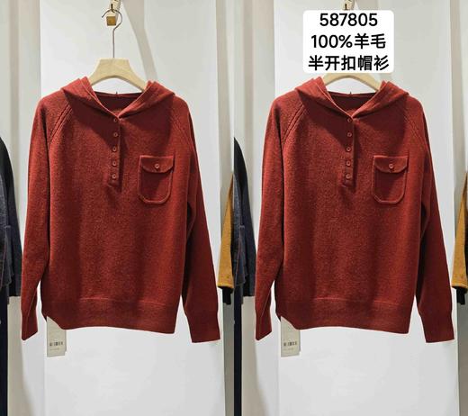 587805纯羊毛半开扣帽衫 商品图0