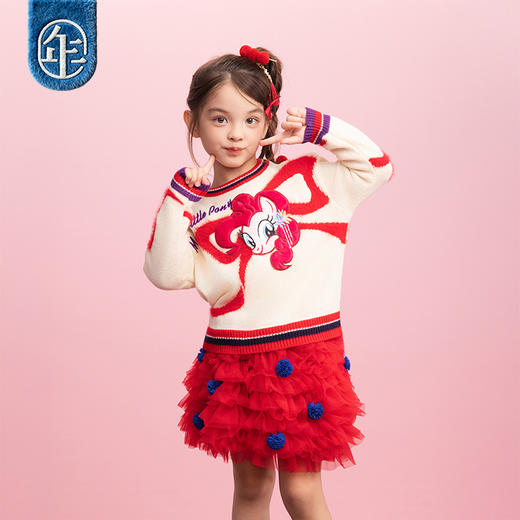 小马宝莉联名年衣童装冬季新款儿童针织衫小马宝莉新年蝴蝶结毛衣 商品图1