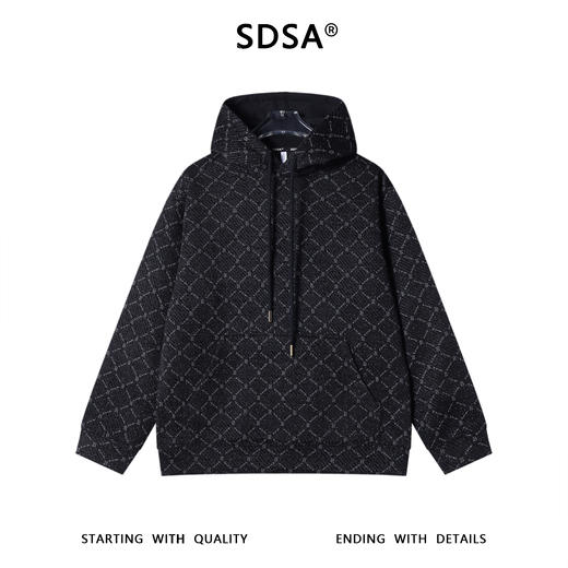 WY1357SDSA男士秋冬新款痞帅男装潮牌细闪撞色格子抽绳连帽卫衣百搭时尚 商品图1