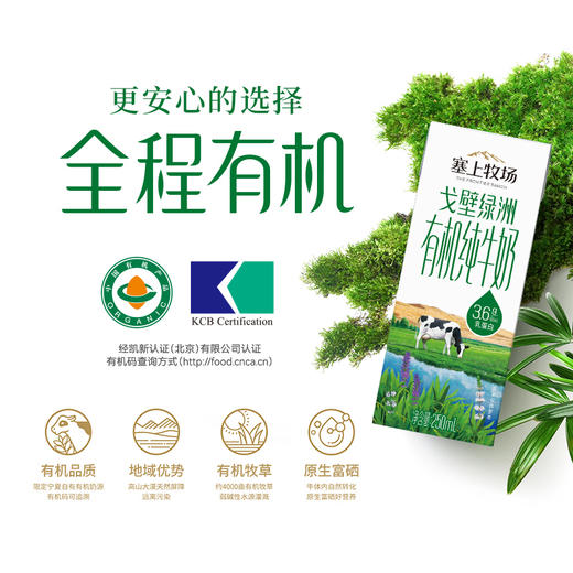 塞上牧场戈壁绿洲有机纯牛奶250ml×12盒 商品图2