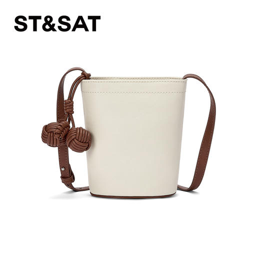 星期六复古撞色皮质编织装饰竖款水桶包SSD521A03Z 商品图9