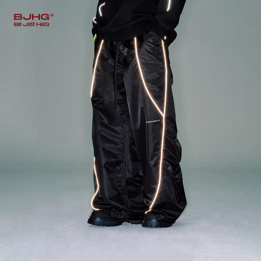 BJHG不计后果工装裤男秋季新款潮牌宽松休闲裤子白色反光条长裤女 商品图4