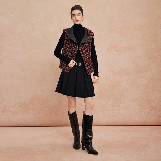 QH915斯尔丽25新款双面格子宽松外套+带帽马甲多穿法两件套 商品图3