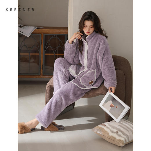可人儿原创冬季舒棉绒女士睡衣韩系加厚保暖可外穿珊瑚绒家居服 商品图1