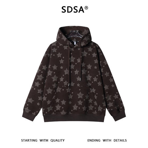 WY1362SDSA男士秋冬新款痞帅男装复古磨破撞色星星抽绳连帽卫衣百搭时尚 商品图1