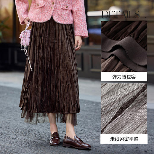 【内购】【正反两穿五好裙】优雅通勤遮肉显瘦厚保暖褶皱丝绒网纱半身裙-W54QL4860 商品图3
