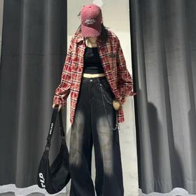 NC格子印字母长袖衬衫50914（红）秋季153240070321