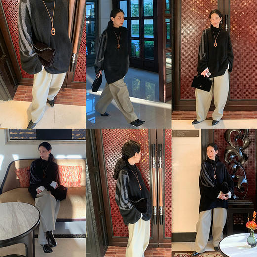 HIDEMI 大秀款藏地可溯源牦牛绒拉毛长拉绒系列不对称堆堆高领厚款廓形毛衣外套 商品图2