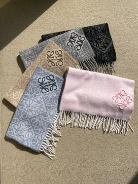 1010-1 渠道货 lew 新款 牙刷绣 徽标字母 羊毛羊绒 对比棋盘格 流苏长款围巾