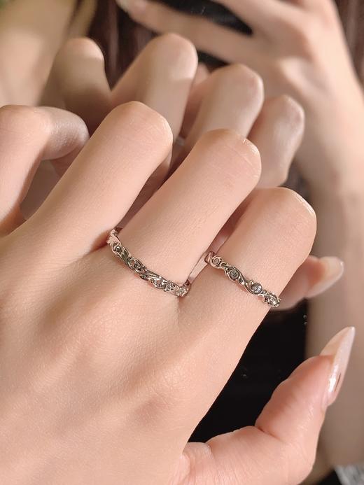 卡蒂罗KADER 枝蔓相依情侣对戒 925银镶嵌闪锆连理枝轻奢小众简约高级感素圈可调节一对 恋爱告白七夕专属 商品图3