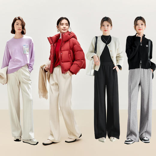 【内购】简约通勤橡筋高腰拼接解构线条对称口袋显瘦加绒直筒长裤-144K56761 商品图1