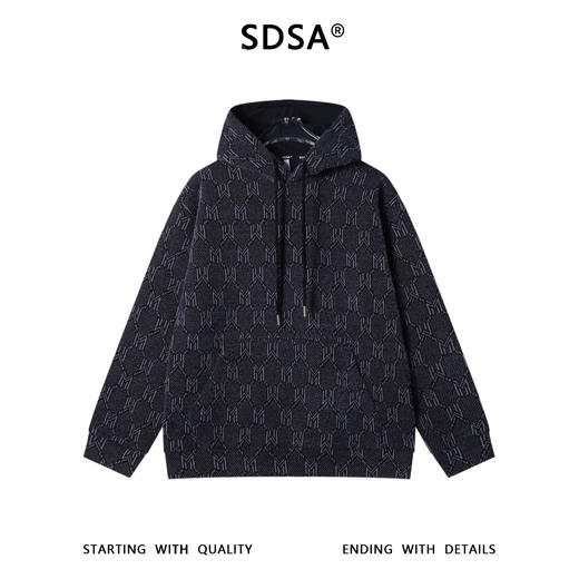 SDSA男士秋冬新款痞帅男装休闲绒毛提花字母抽绳连帽卫衣百搭时尚 商品图0