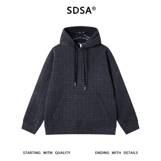 SDSA男士秋冬新款痞帅男装休闲简约提花抽绳连帽卫衣舒适套头上衣 商品图0