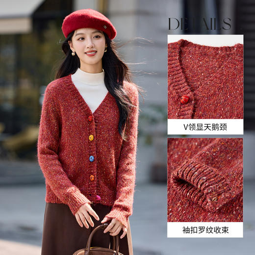 【内购】【羊彩衫】疗愈风多巴胺南瓜扣V领宽松显瘦含绵羊毛厚开衫毛衣-W54EB4847 商品图3