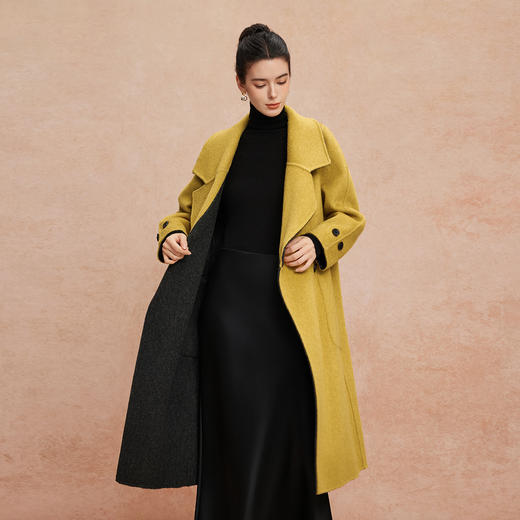 QH919斯尔丽25新款双面双色正反两穿双排通勤优雅气质简约长外套 商品图4