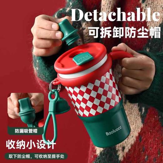 圣诞氛围感拉满🔔高颜值咖啡保温杯 圣诞节双饮水杯 女生大容量把手带吸管杯 随行杯子 商品图2