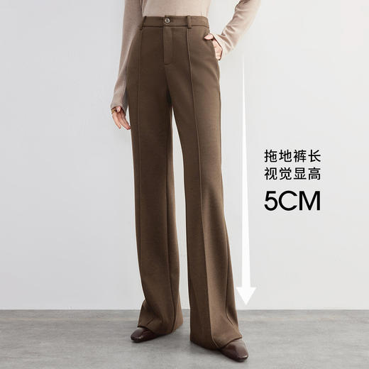 144K57322加厚舒适通勤橡筋后腰显瘦拼接线条直角口袋含绵羊毛高腰微喇叭裤-RJ054 商品图4