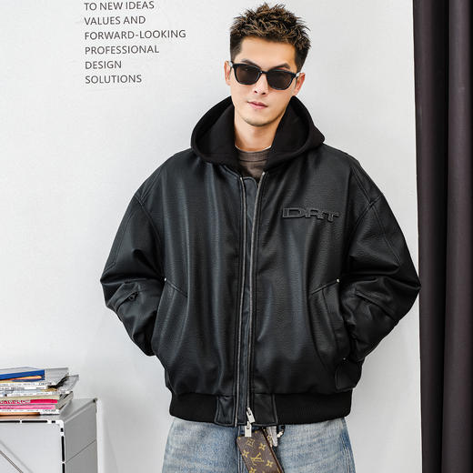 徐太浪【轻熟风 拼接字母】PU连帽羽绒服男冬季厚款保暖防寒外套 商品图0