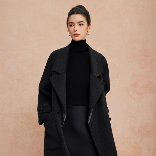 QH919斯尔丽25新款双面双色正反两穿双排通勤优雅气质简约长外套 商品图12