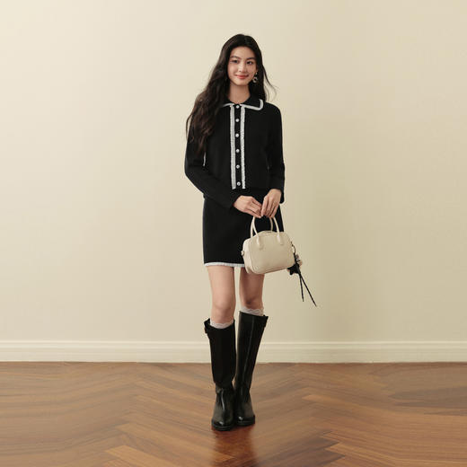 【严选】诗凡黎蕾丝边娃娃领针织套装2025冬新款韩系小香风毛衣短裙两件套7GB491071 商品图1