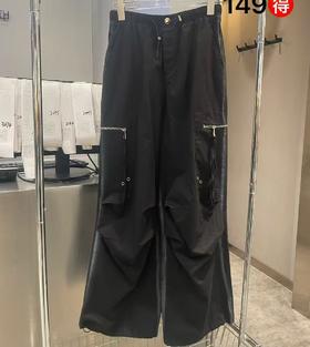 NC松紧腰抽绳描边喷漆工装裤50624（黑）秋季153040040321