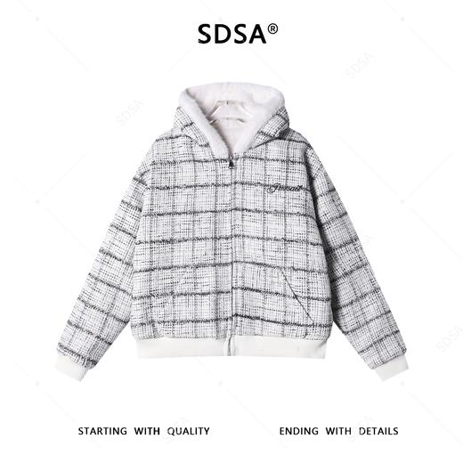25178SDSA秋冬新款痞帅男装简约撞色格纹刺绣字母拉链连帽棉服重工百搭 商品图1