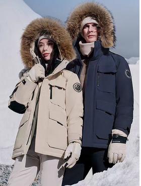 真貉子毛领白鹅绒男女同款工装防寒羽绒服