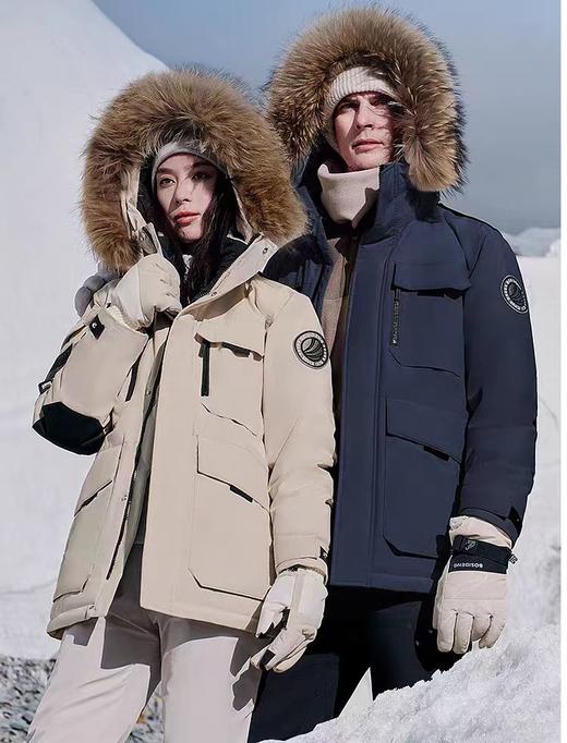 真貉子毛领白鹅绒男女同款工装防寒羽绒服 商品图0