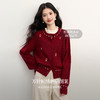 【11/19新品】熙世界磨姑刺绣红色毛衣短外套女韩系穿搭秋冬松弛感羊毛针织开衫 商品缩略图1