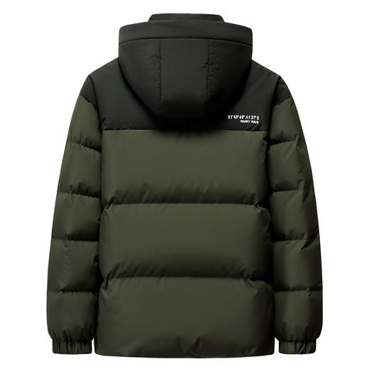 半身缘男女装 冬季男女同款情侣款连帽撞色拼接户外肌理感格纹羽绒服2556 商品图8