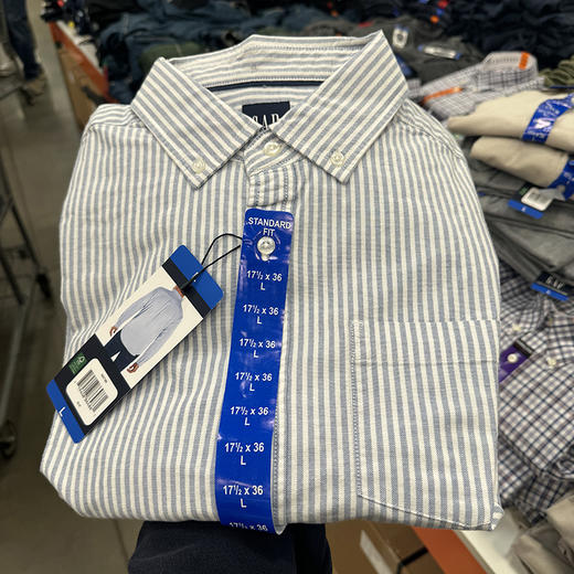 GAP 男士春夏牛津纺纯色/竖纹胸前口袋商务休闲扣领长袖衬衫 商品图1