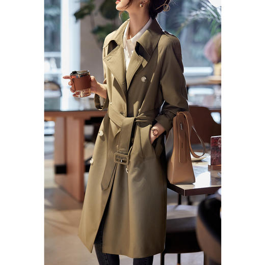 【内购】简约个性飒美复古双排扣腰带中长款风衣-153FA3910X 商品图1