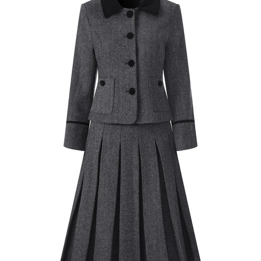 「高货wl」全新升级【铂金会员441/天猫599/差价158】(99540)洛诗琳2025秋冬法式格蕾系翻领外套高腰百褶半身裙两件套 商品图2