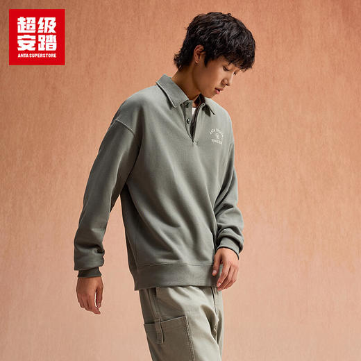 超级安踏男子复古学院风POLO领卫衣秋运动休闲长袖上衣152548702U 商品图0