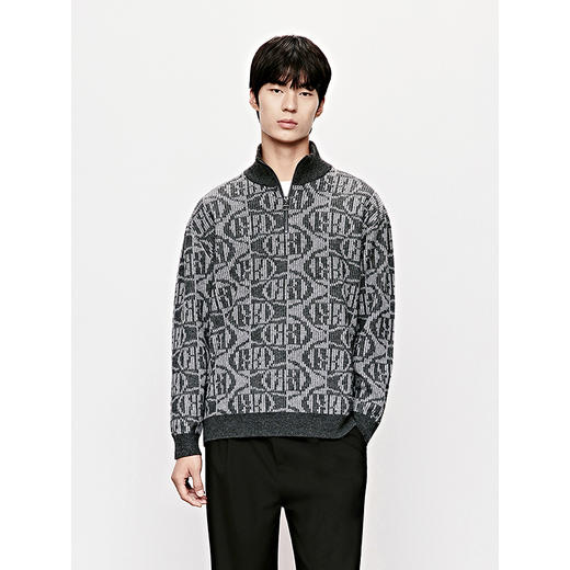 GXG男装 半开襟毛衣满印设计针织衫通勤高领毛衫 2025年冬季新品 商品图3