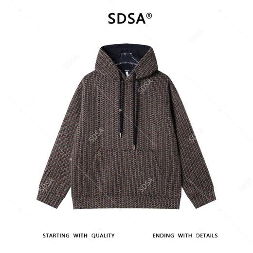 SDSA男士秋冬新款痞帅男装高级感绒毛条纹抽绳连帽卫衣百搭上衣 商品图1