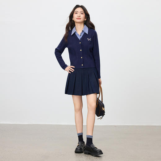 【内购】【撞色假两件】时尚洋气学院风拼接格子衬衫领撞色扣麻花绞花毛衣-W54ED4162 商品图2