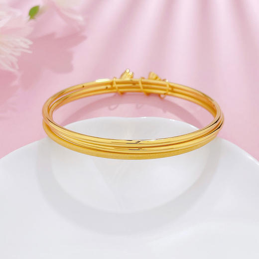 【限时克减150元】足金 #两世欢  无氰5D空心固口两光一砂两世欢莲花莲蓬吊饰三世三世三圈圆管手镯（面宽约6.2-6.6mm）(AR5DSZ10001),(预售产品下单后不退款不退货不换货不补差价) 商品图2