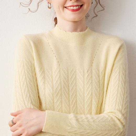 「高货rig」全新升级【铂金会员468/天猫629/差价161】(01801)洛诗琳半高领羊绒衫2025秋冬新款宽松花边设计感套头毛衣 商品图1