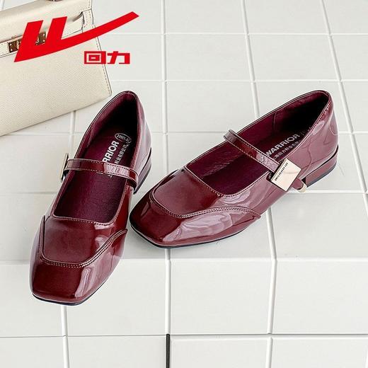 回力女鞋2025秋季爆款高级感浅口皮鞋女一字法式玛丽红色单鞋方头 商品图5