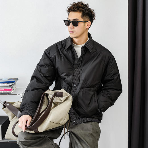 徐太浪【菱格纹绗缝】格子开襟羽绒服男冬季保暖防寒大码男士外套 商品图1