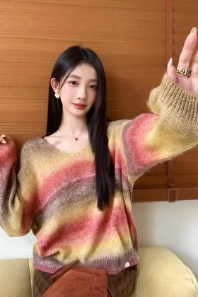 ANSUABEL 港风渐变色慵懒风宽松休闲毛衣上衣 21520