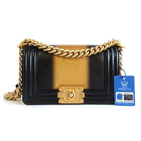 【95新】CHANEL香奈儿Leboy系列A67085 B06016 NC922小号黑金渐变拼色Leboy链条包单肩斜挎包101125NJT51