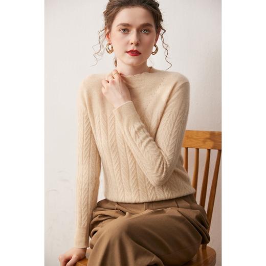 「高货rig」全新升级【铂金会员468/天猫629/差价161】(01801)洛诗琳半高领羊绒衫2025秋冬新款宽松花边设计感套头毛衣 商品图3