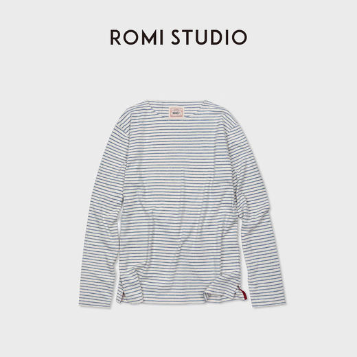 ROMI STUDIO索罗娜天丝舒适蓝白条纹印花长袖打底上衣 RWCASU6224 商品图0