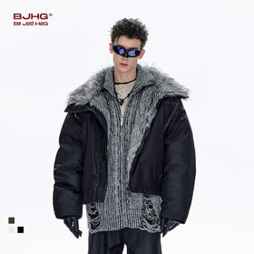 BJHG不计后果座山雕棉服外套男款冬季潮牌翻领大毛领防寒服棉袄女