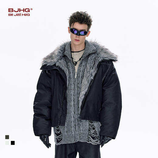 BJHG不计后果座山雕棉服外套男款冬季潮牌翻领大毛领防寒服棉袄女 商品图0